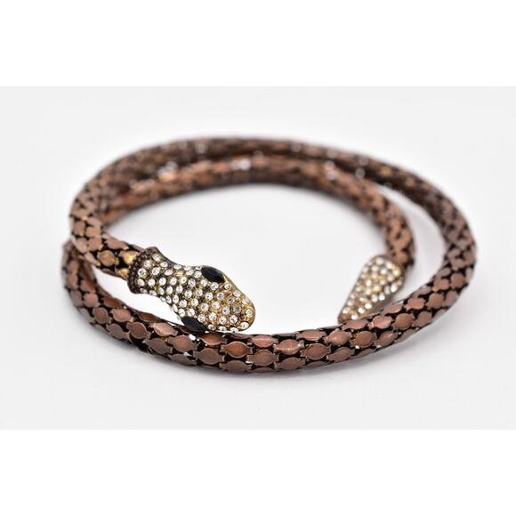 Vintage Snake Armband Armlet Wrap Bracelet Brown Mesh Rhinestone Head Coil BinO - Picture 2 of 12